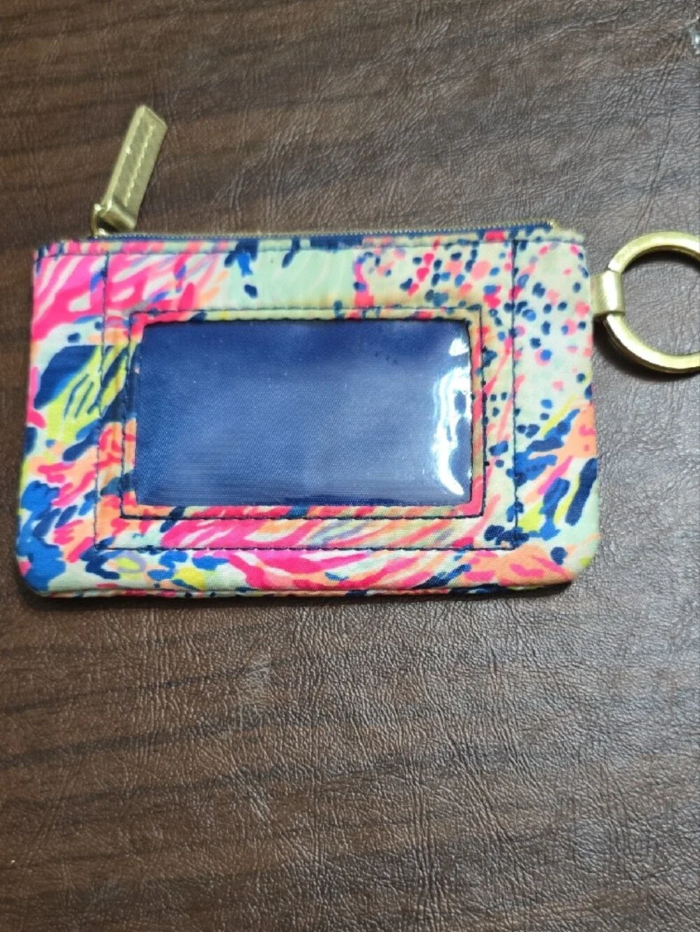 Lilly Pulitzer Navy Pink Yellow Multicolor Key Pouch with Gold Accent